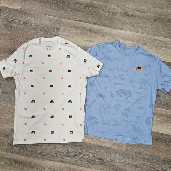 Nike Men’s XL Graphic Tee Bundle – Swoosh Island & Just Do It Allover - Picture 1 of 10